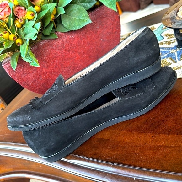 Salvatore Ferragamo Black Suede Leather Loafers Slip On Shoes Embroidered Logo - Picture 13 of 16